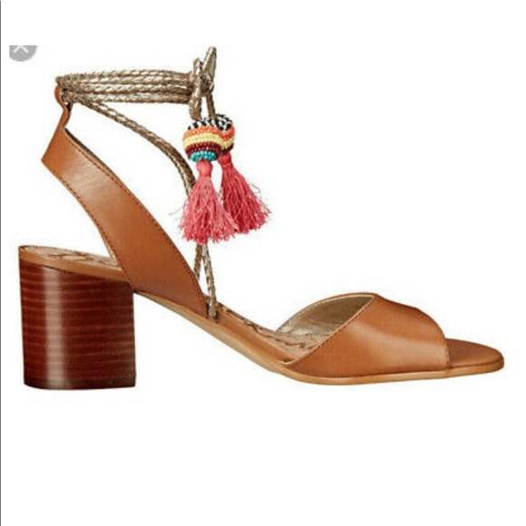 Sam Edelman Women’s Brown Block Heel Beaded Sandals Size 7 Beaded Tassel - Picture 3 of 16